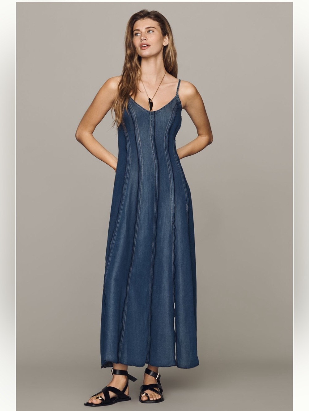 Anthropologie Pilcro Seamed Midi Denim Chambray Dress Size Small NWT